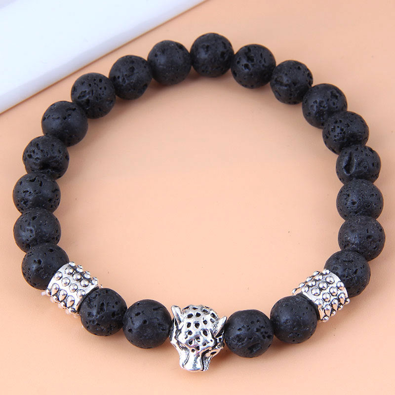 Wholesale Metal Owl Lava Stone Bracelet